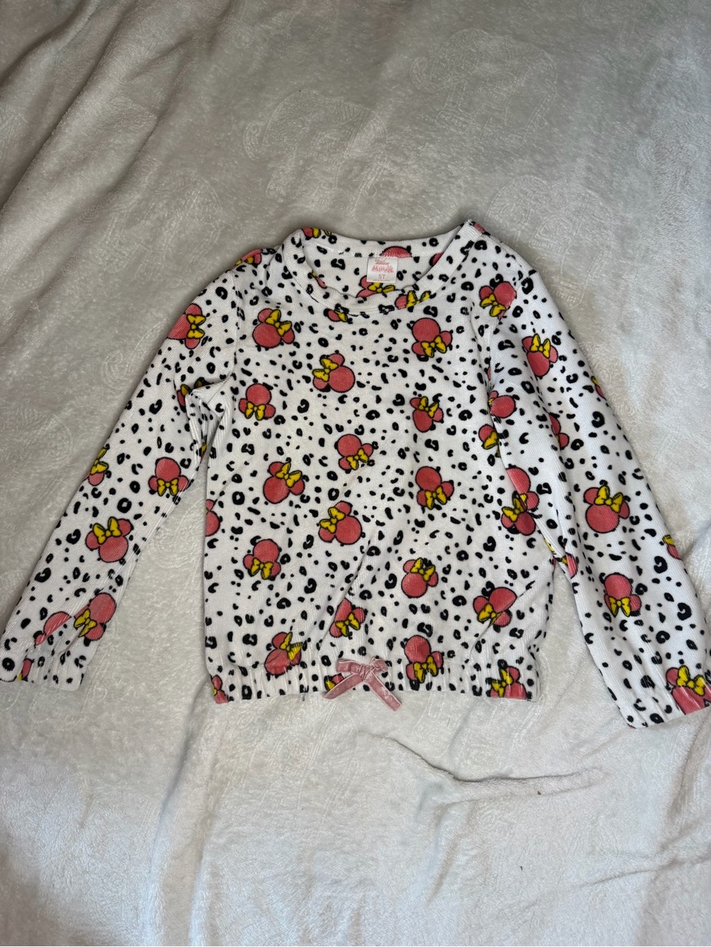 Girls White & Pink Bow Minnie Dot Sweater - Kids Shirt